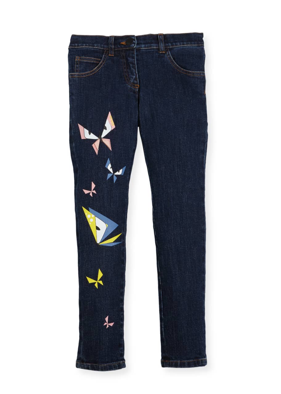 Image 1 of 1: Girls' Butterfly Eyes Denim Pants, Size 6-8
