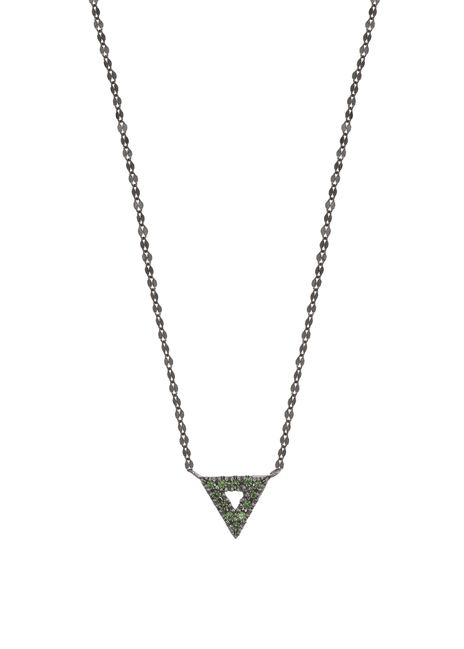 Image 1 of 1: Electric 14K Black Gold Mini Spike Charm Necklace with Green Tsavorite