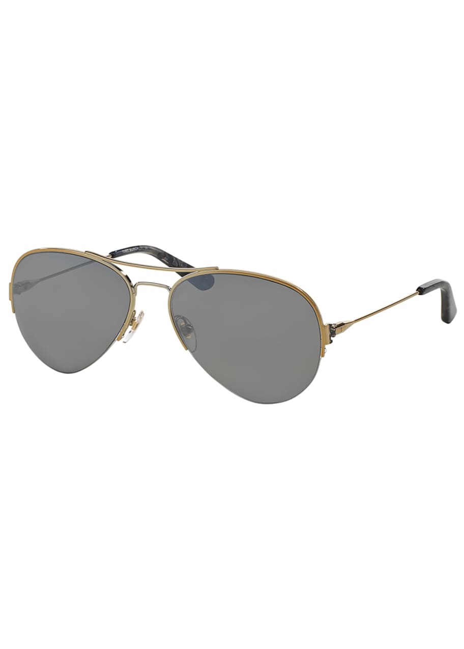 Image 1 of 1: Metal Aviator Sunglasses, Light Gold/Gray