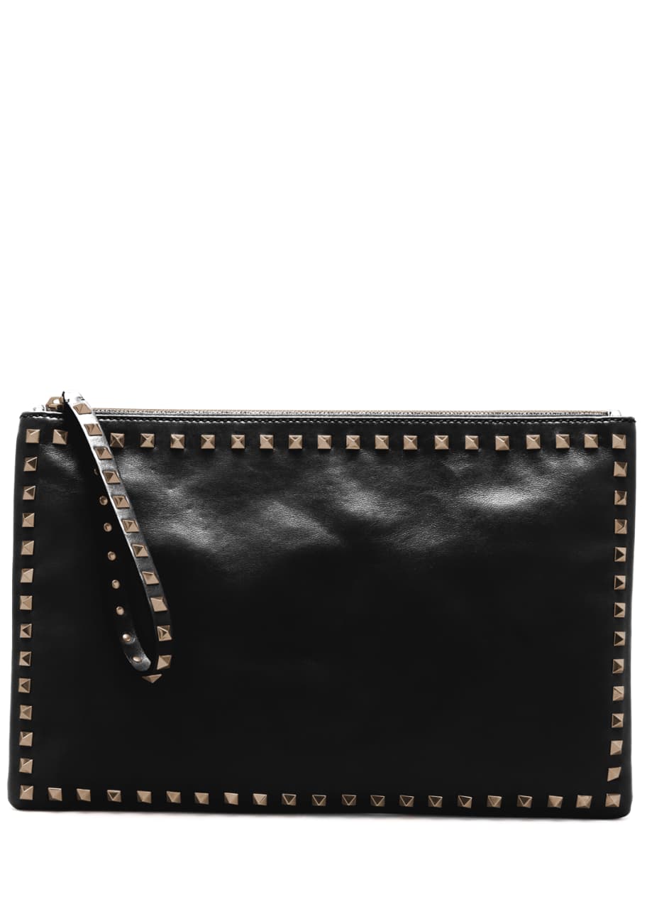 Image 1 of 1: Rockstud Leather Clutch Bag, Black