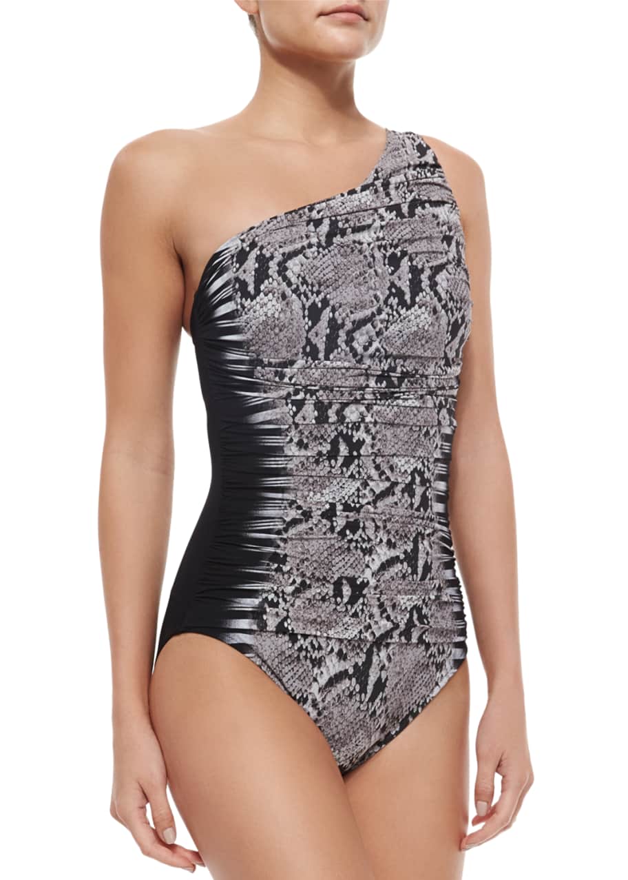 Image 1 of 1: Argento Mixed-Print One-Shoulder Swimsuit