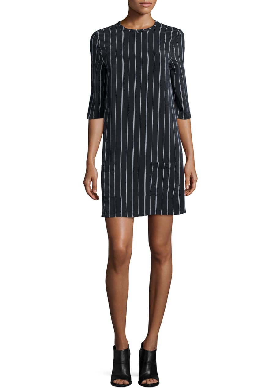 Image 1 of 1: Aubrey Striped Shift Dress, True Black/White