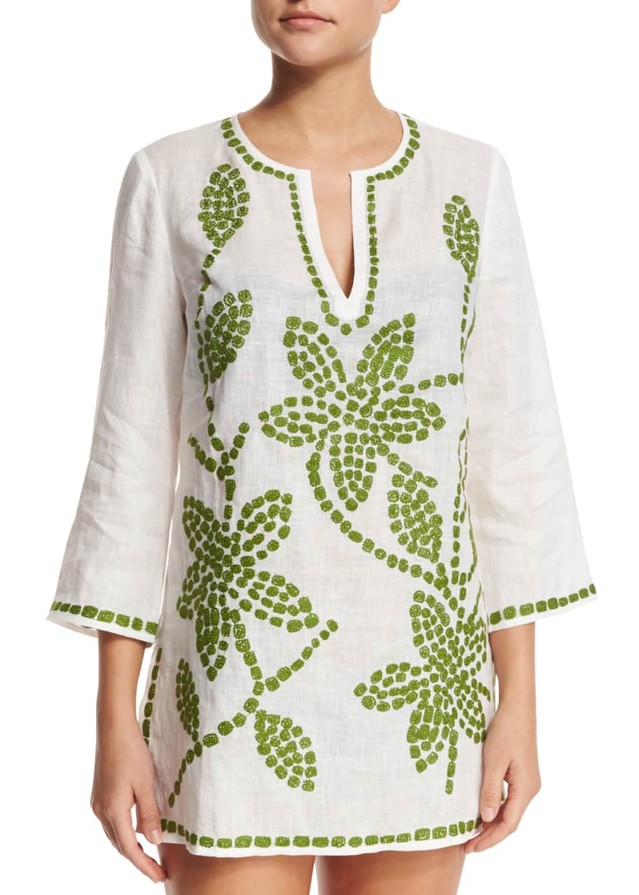 Image 1 of 1: Embroidered-Floral Tunic Coverup