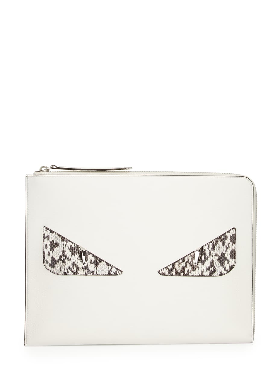 Image 1 of 1: Flat Leather & Snakeskin Monster Pouch, White
