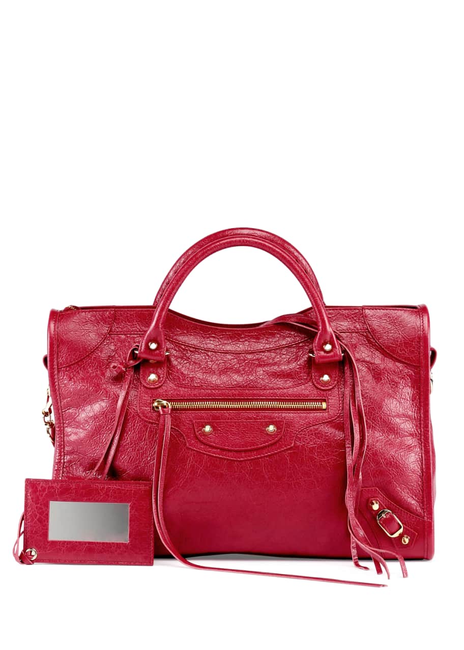 Image 1 of 1: Classic Gold City Lambskin Tote Bag, Cherry Red