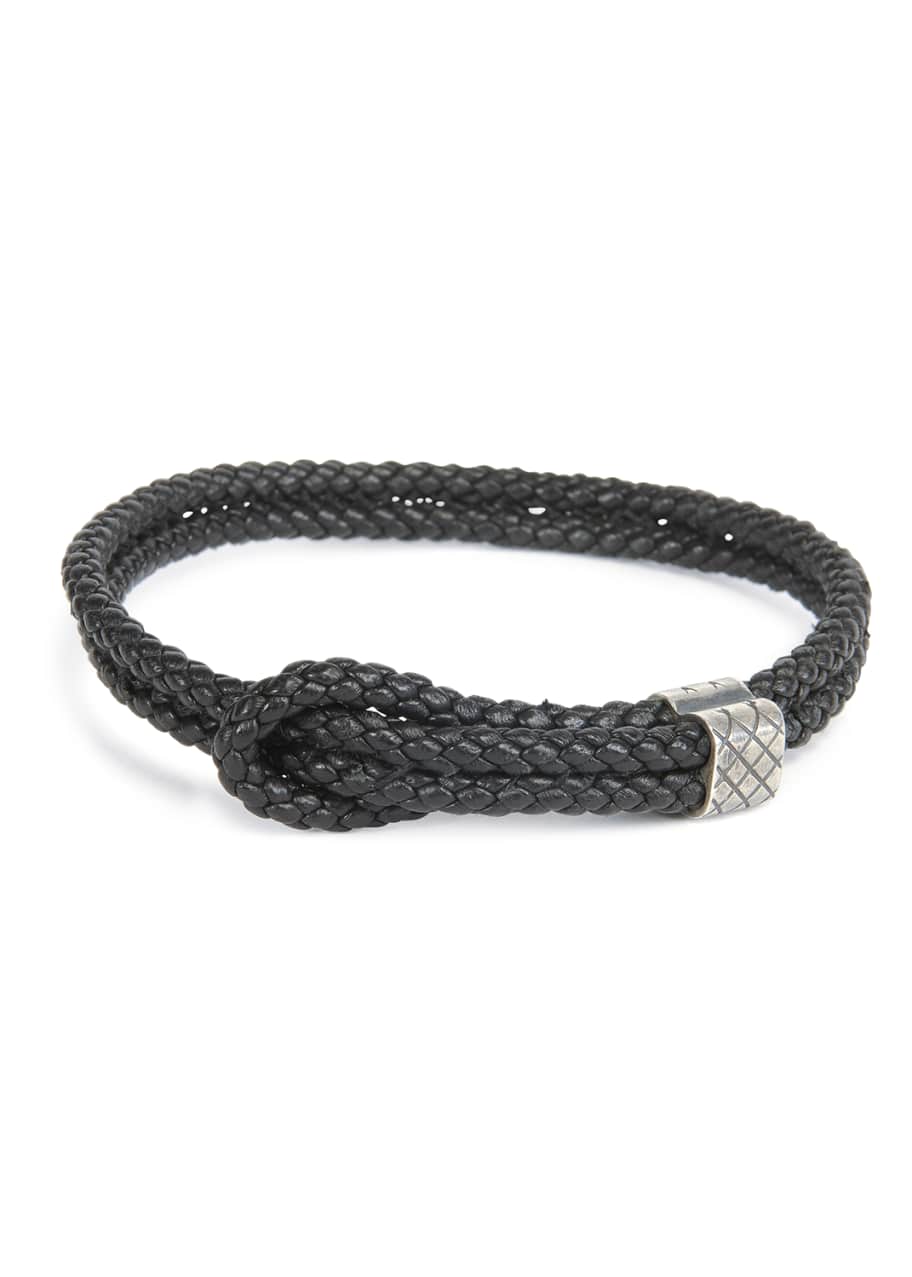 Image 1 of 1: Men's Woven Leather Knot Bracelet, Black