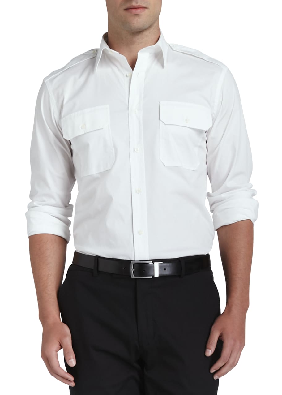 Image 1 of 1: Poplin Military Shirt, White