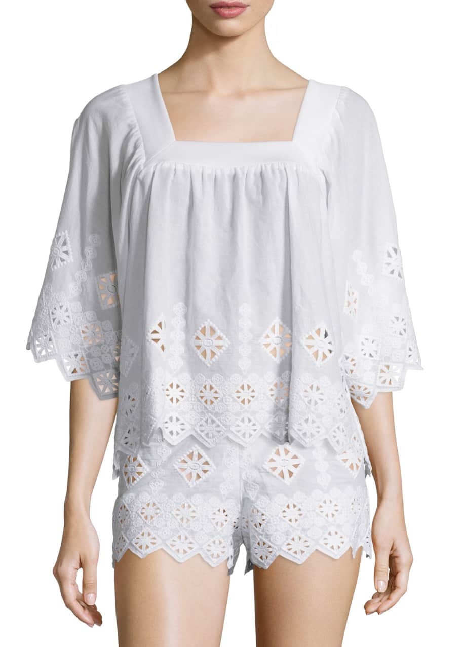 Image 1 of 1: Brenna Geometric-Embroidered Top, Pure White