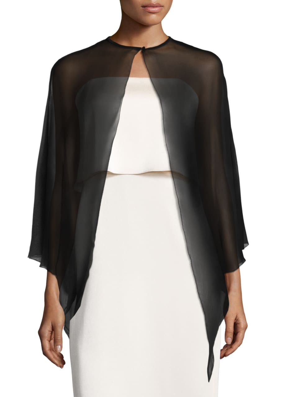 Image 1 of 1: Cape-Sleeve Silk Georgette Coverup