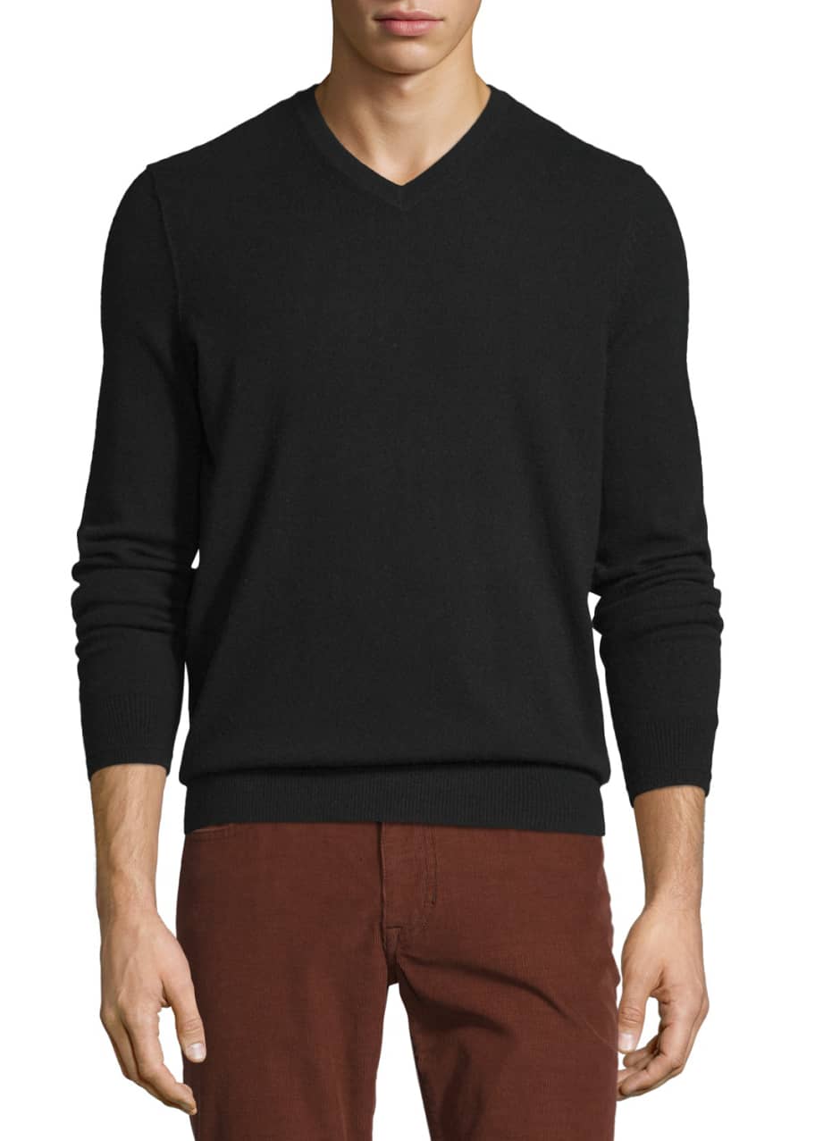 Image 1 of 1: Cashmere Long-Sleeve V-Neck Sweater, Black