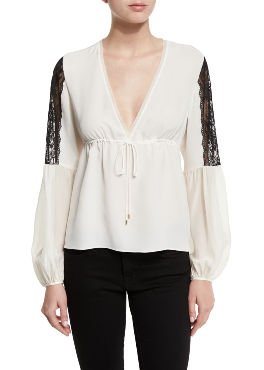 Image 1 of 1: Maeve Contrast-Lace Peasant Top