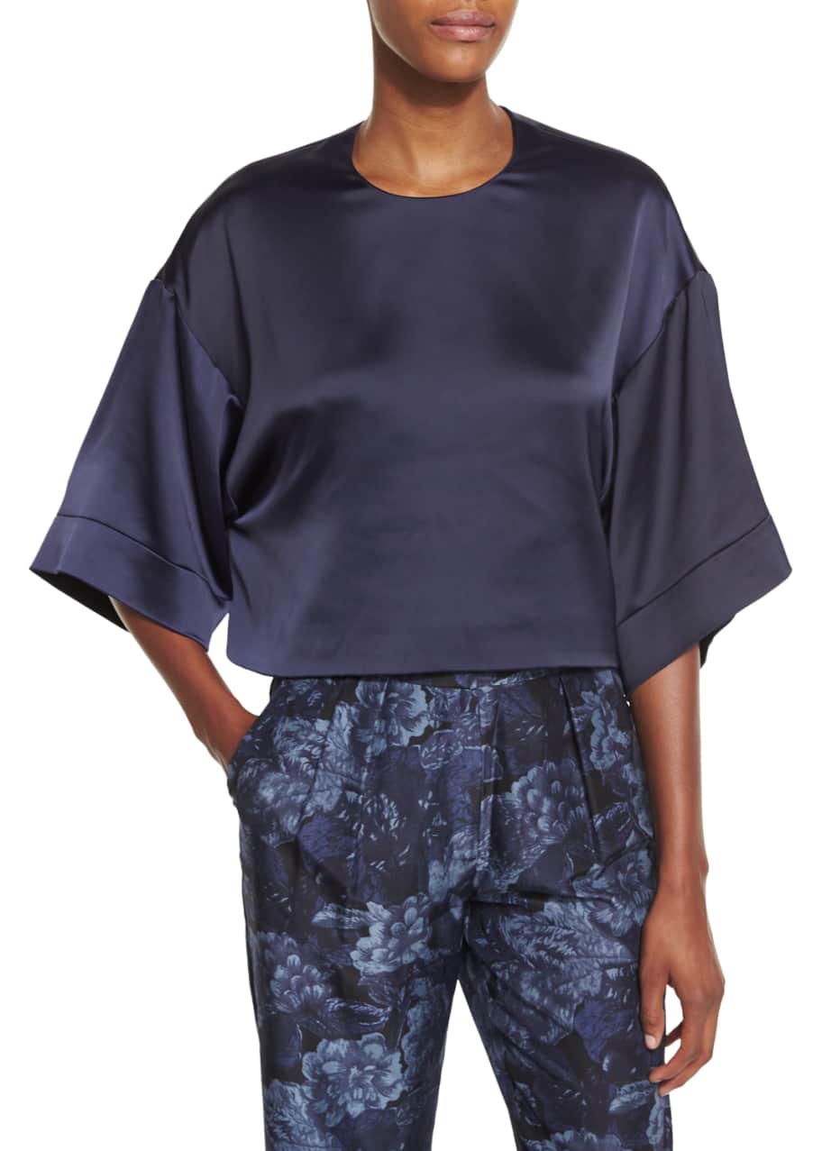 Image 1 of 1: Annie Boxy Stretch Satin Top, Royal