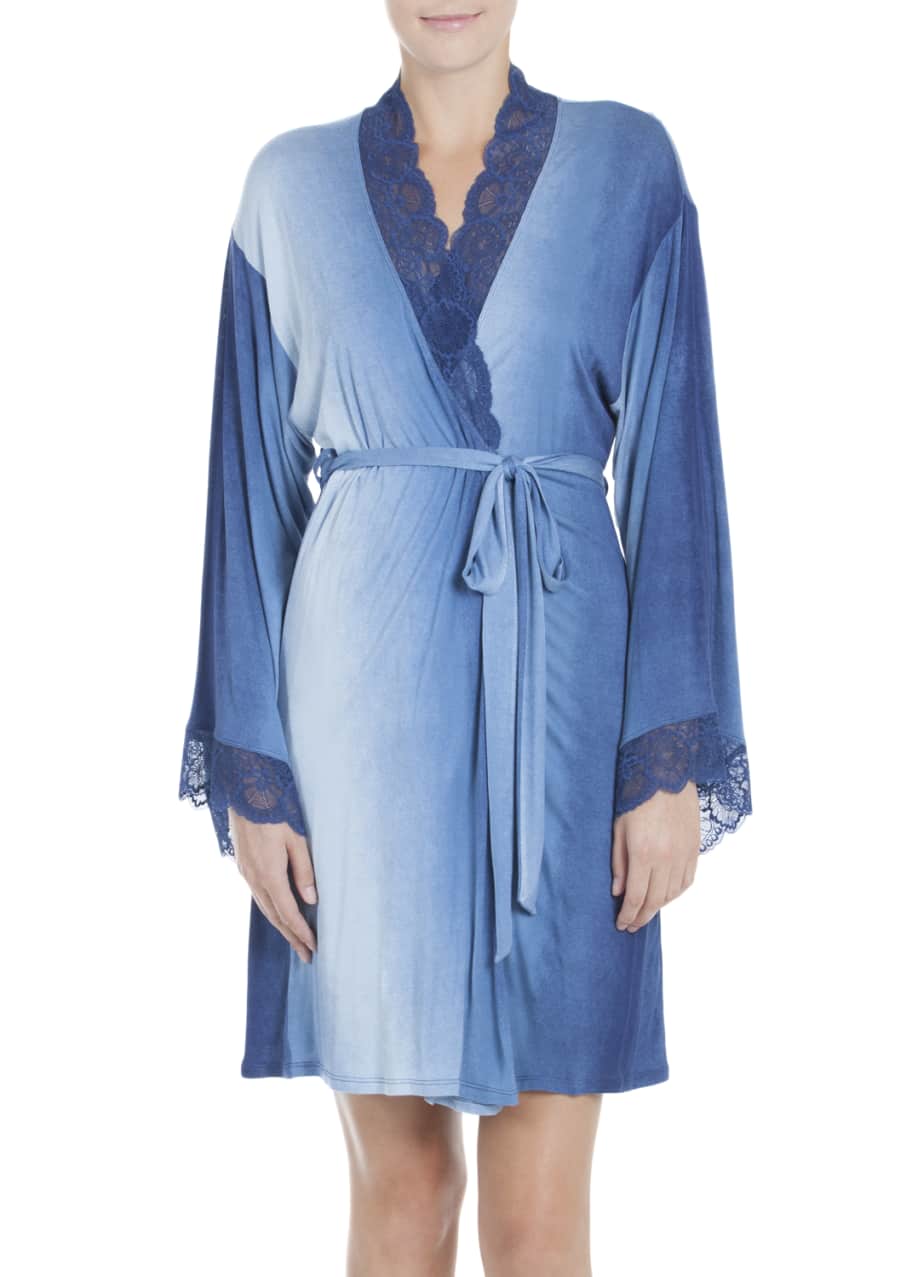 Image 1 of 1: Stormy Skies Jersey Wrap Robe, Blue