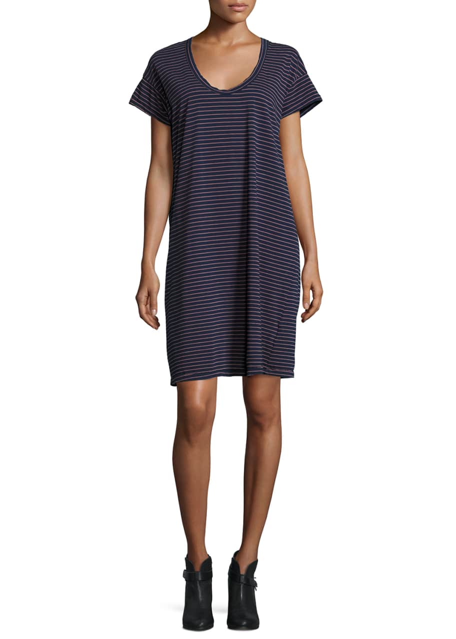 Image 1 of 1: The Slouchy Scoop-Neck T-Shirt Dress, Navy Sonic Stripe