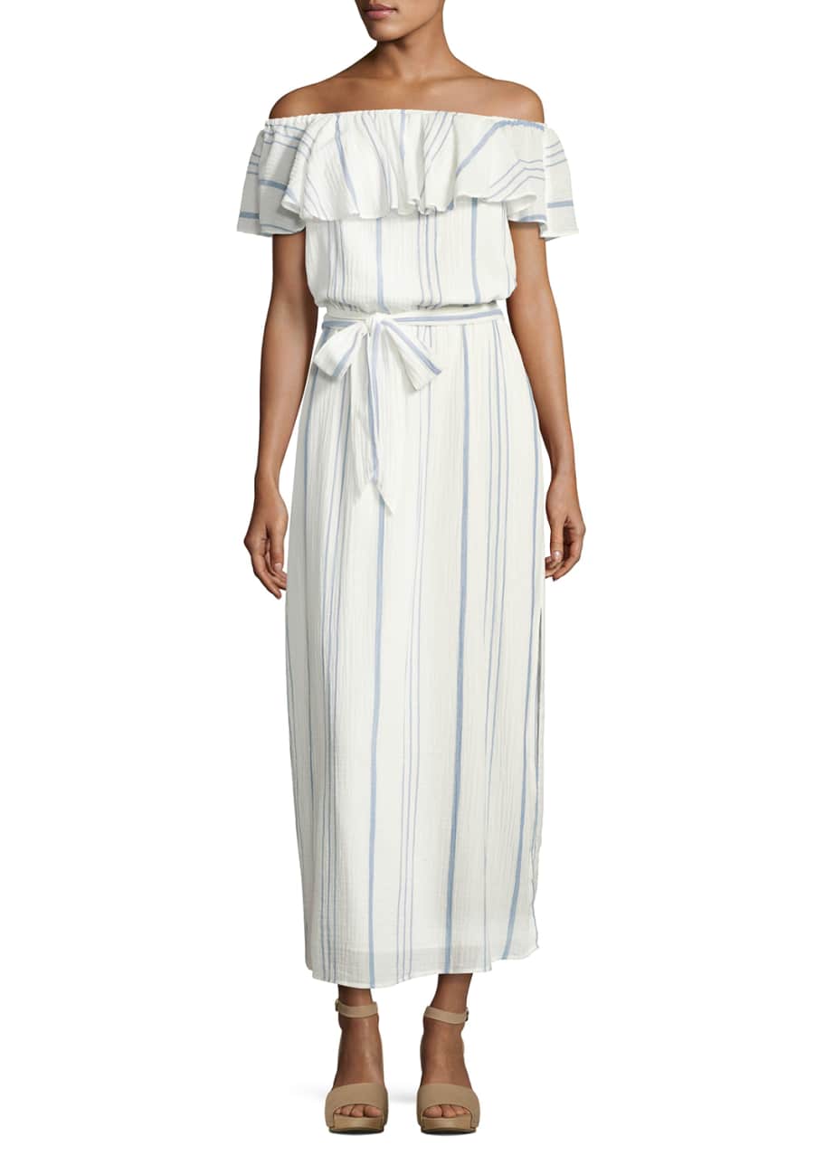 Image 1 of 1: Almante Striped Cotton Maxi Dress, White