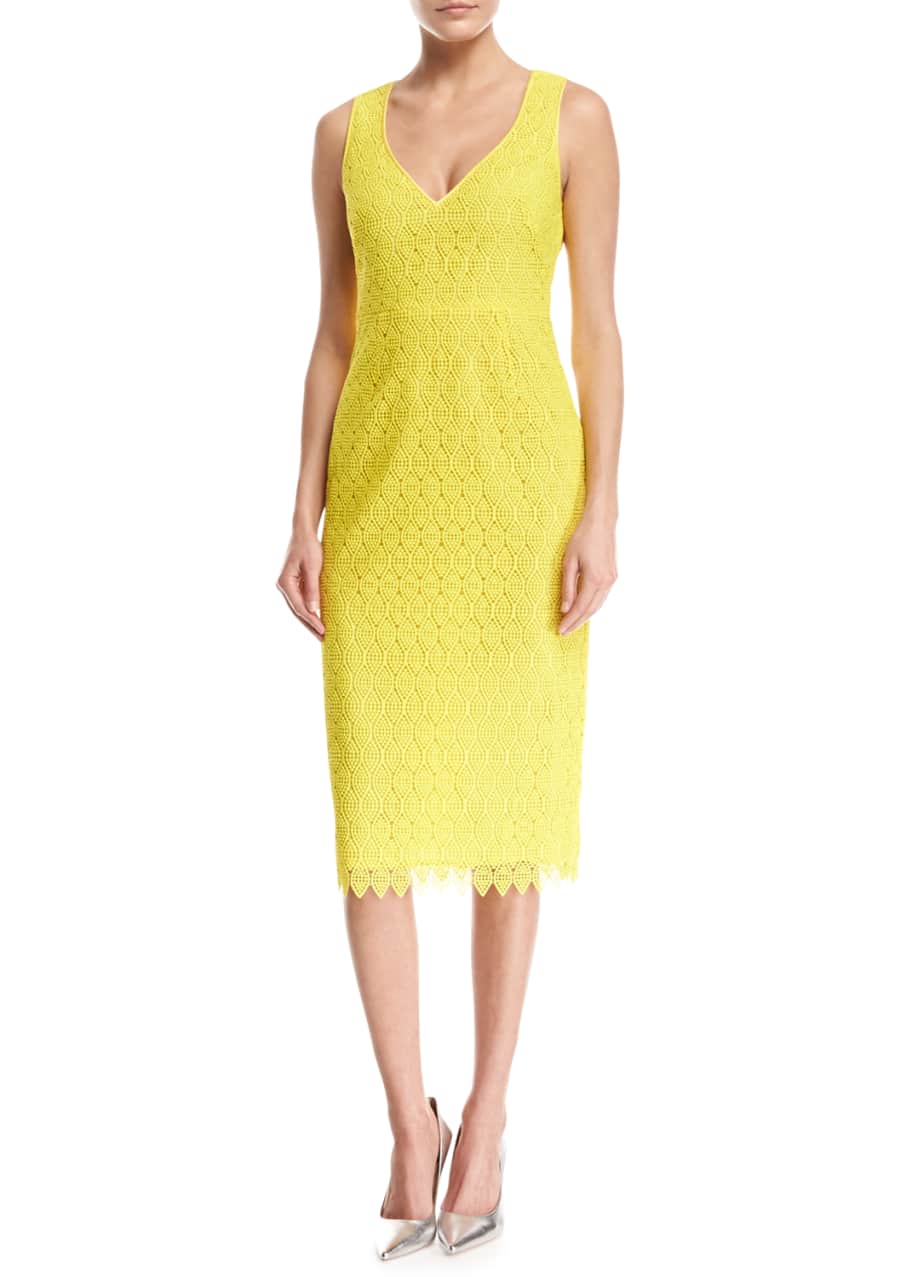 Image 1 of 1: Sleeveless V-Neck Tailored Midi Dress, Yellow