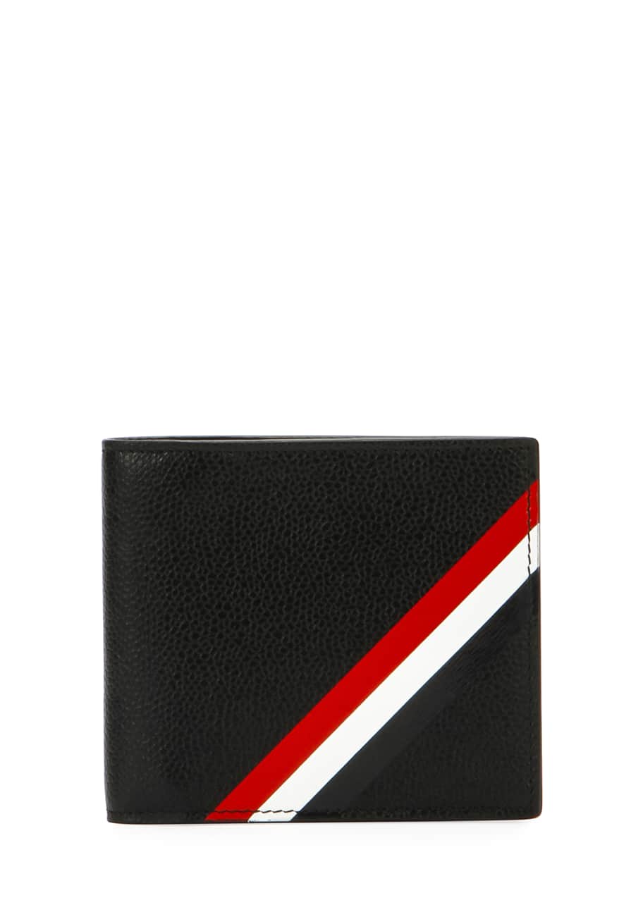 Image 1 of 1: Diagonal-Stripe Leather Wallet, Black