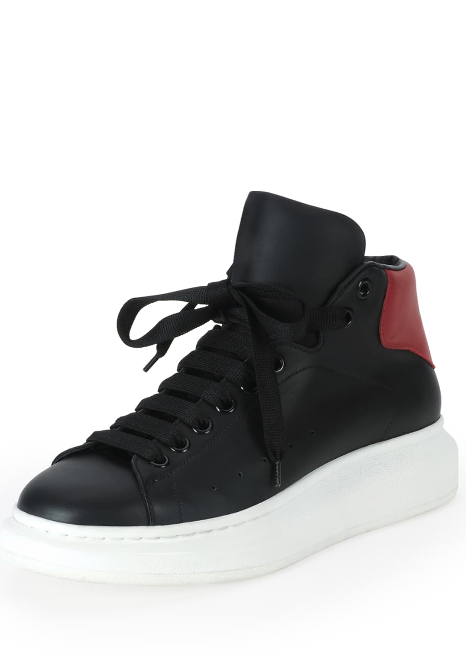 Image 1 of 1: Leather High-Top Sneaker with Red Backing, Black
