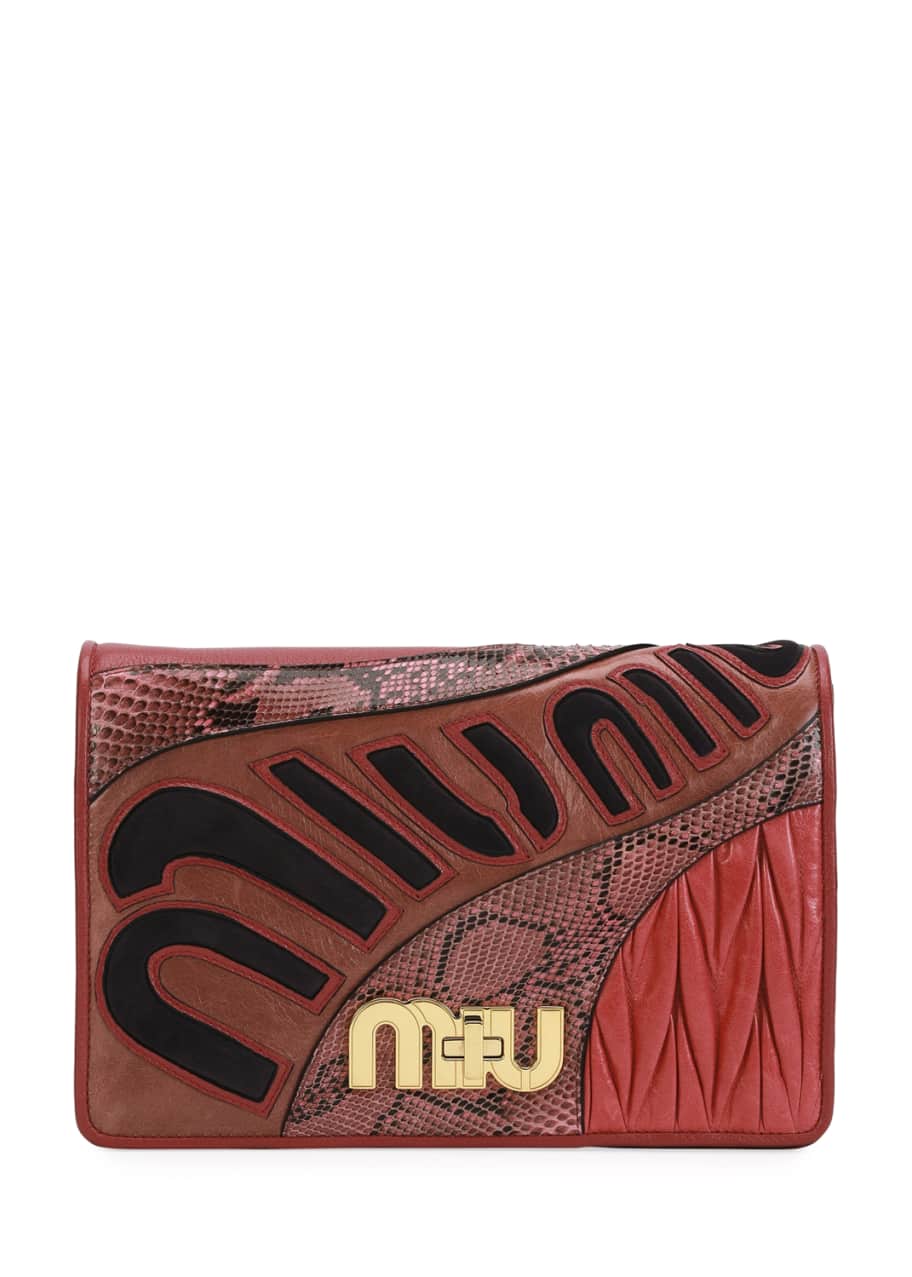Image 1 of 1: Patchwork Leather & Python Clutch Bag