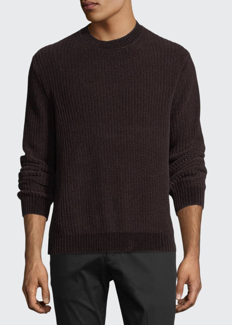 Image 1 of 1: Ribbed Velour Crewneck Sweater