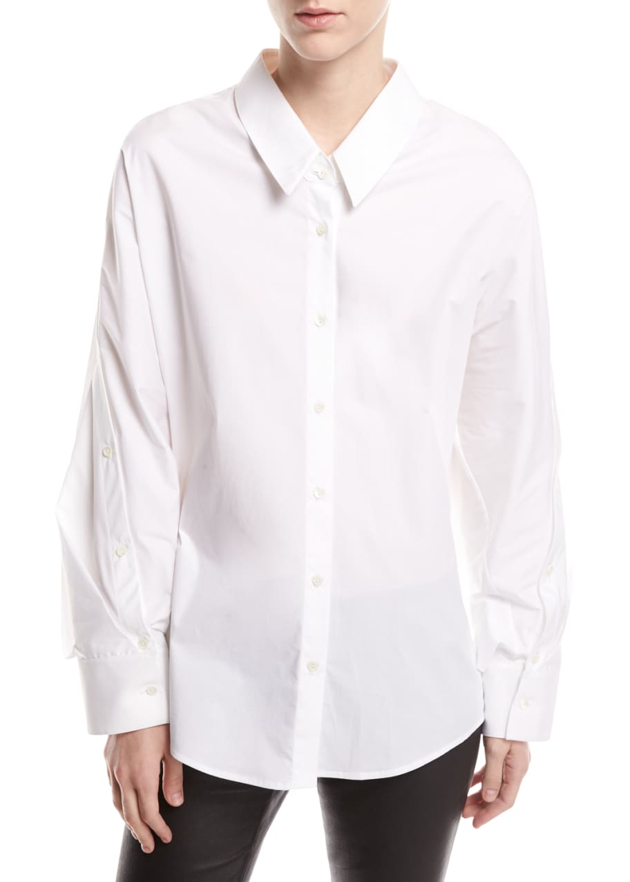 Image 1 of 1: Mom Button-Front Long-Sleeve Poplin Shirt