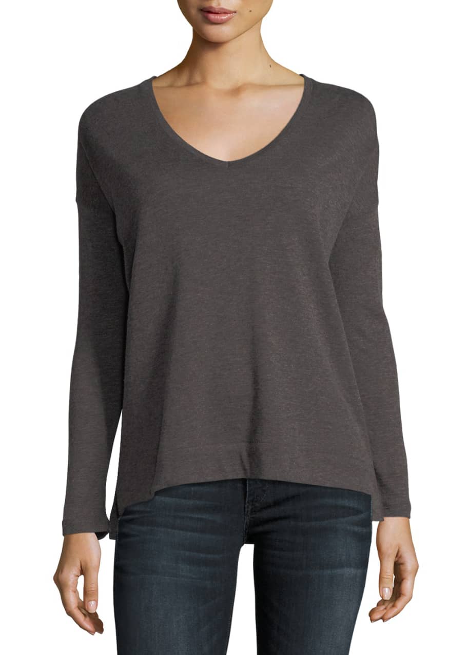 Image 1 of 1: Cotton/Cashmere Long-Sleeve V-Neck Pullover Top