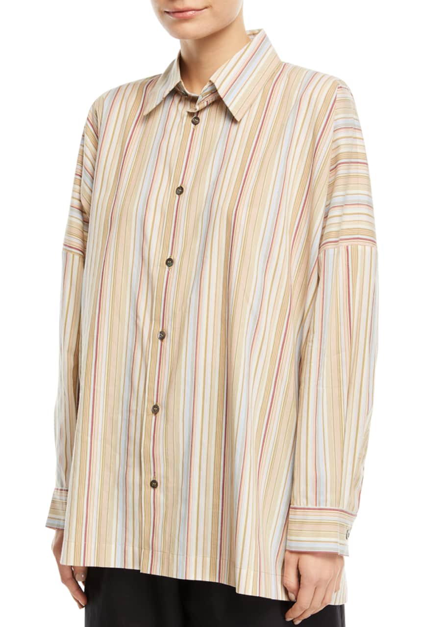 Image 1 of 1: Wide Striped Cotton Shirt