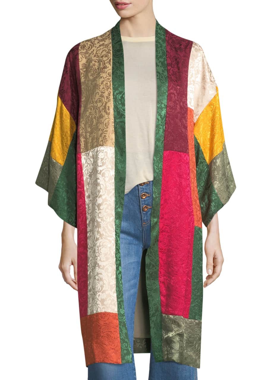 Image 1 of 1: Lupe Long Patchwork Jacquard Kimono