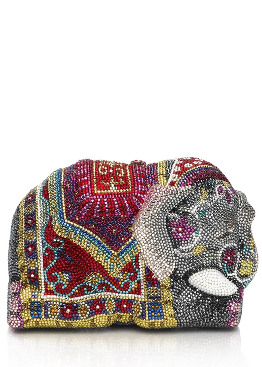Image 1 of 1: Crystal-Encrusted Elephant Clutch Bag, Red/Multi