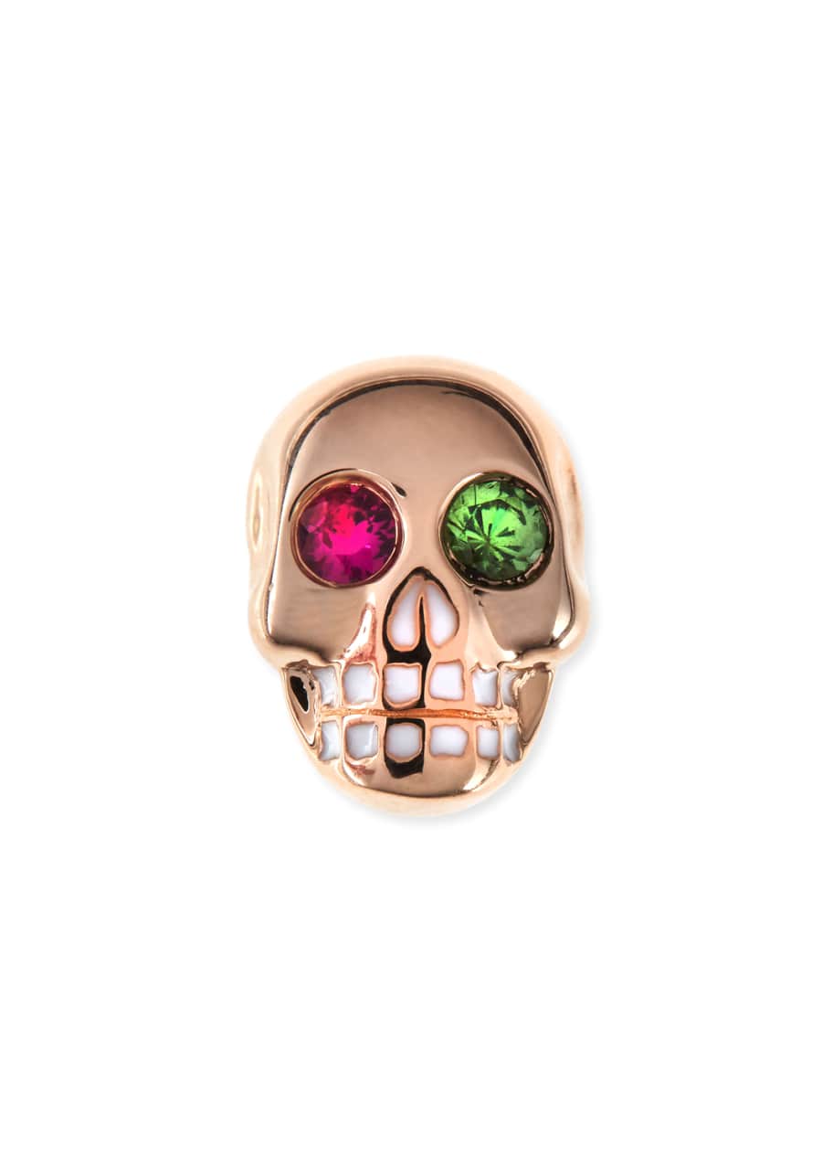 Image 1 of 1: 14K Rose Gold Gemstone Skull Single Stud Earring