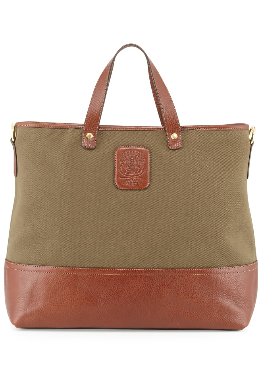 Image 1 of 1: Men's Twill and Leather Tote Bag, Olive