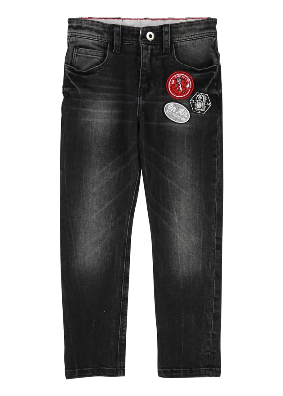 Image 1 of 1: Faded Denim Trousers w/ Badges, Size 4-5