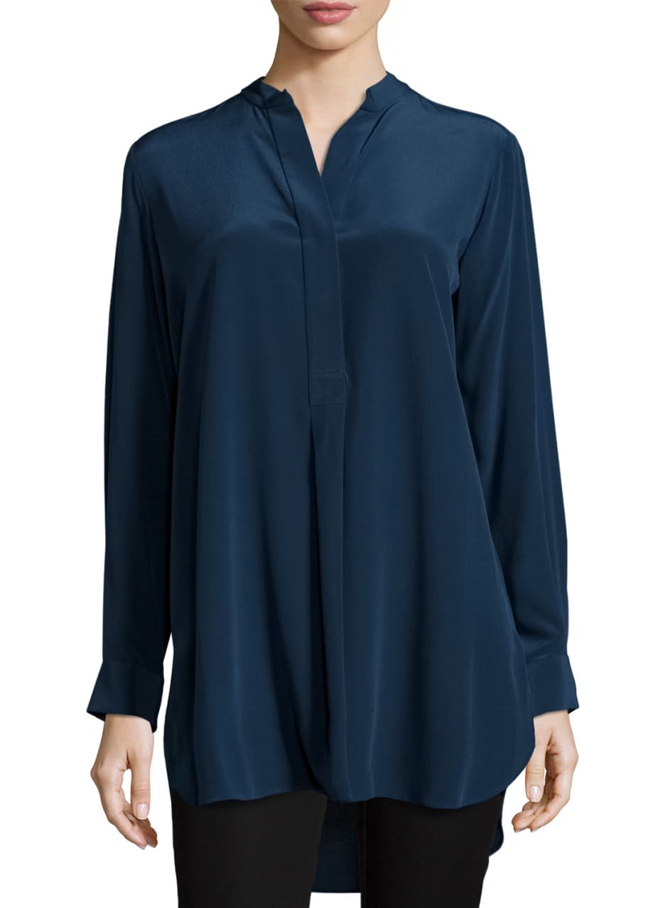 Image 1 of 1: Stand-Collar Silk Tunic Top