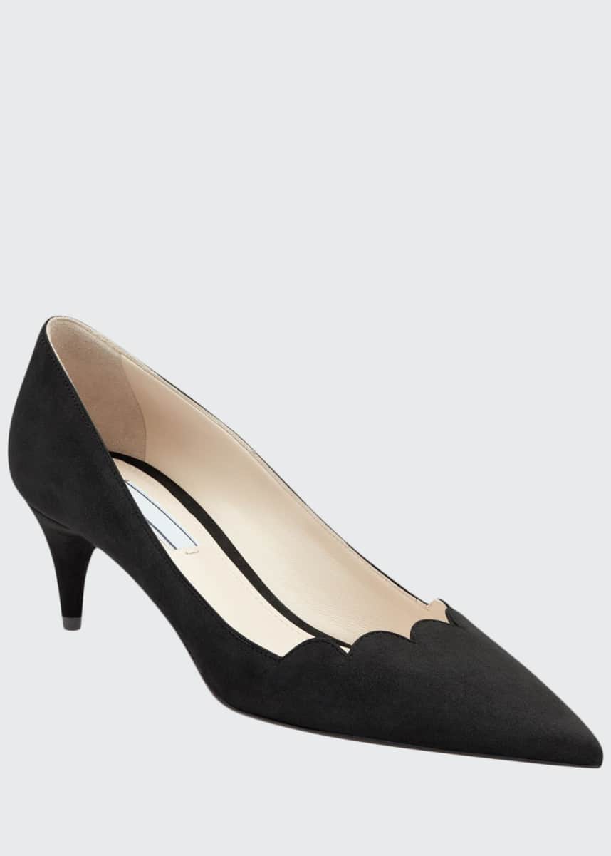 prada gold scalloped heels