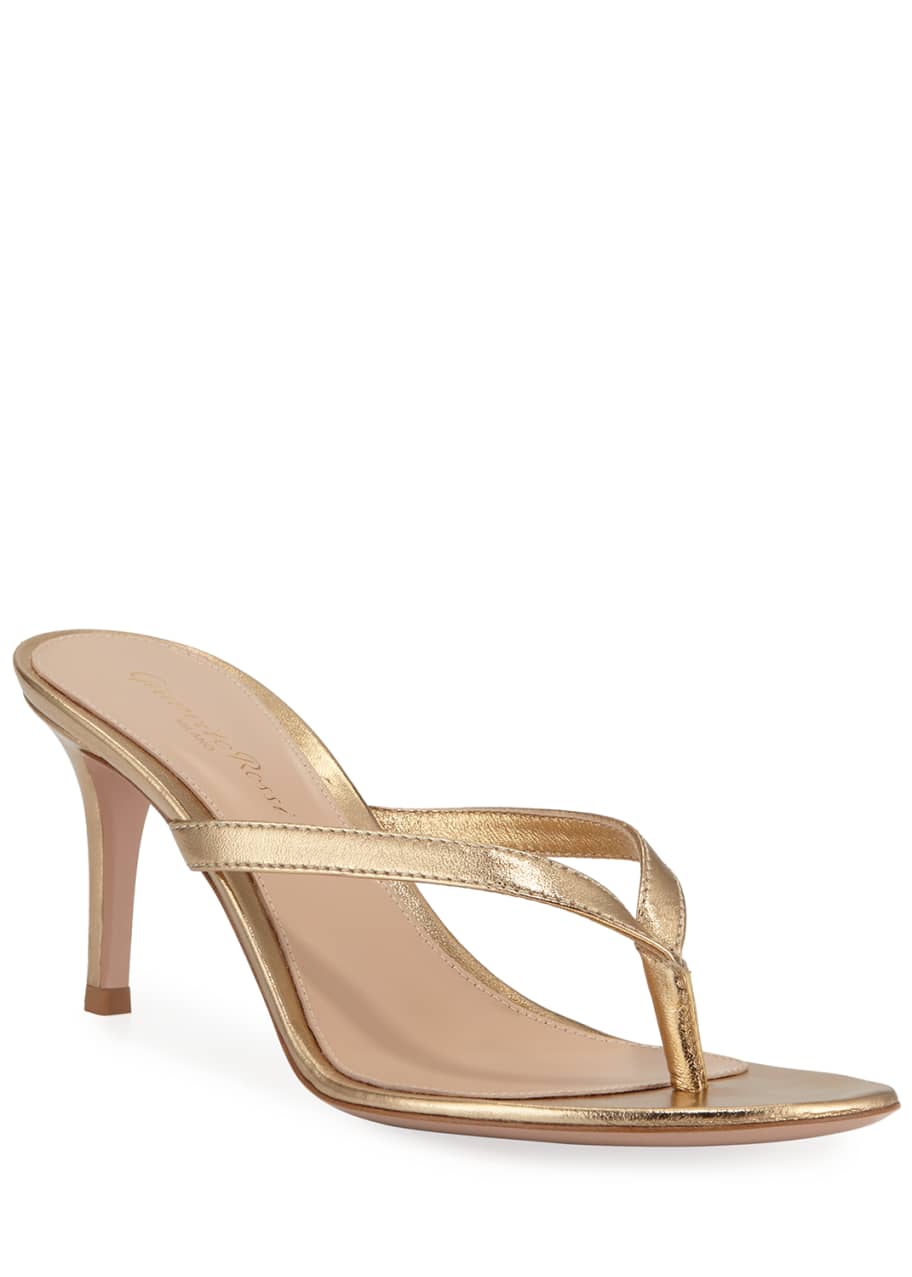 Gianvito Rossi Metallic Leather Mid Heel Thong Sandals Bergdorf