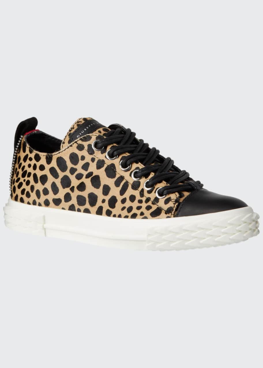 Image 1 of 1: Leopard-Print Fur Flat Sneakers