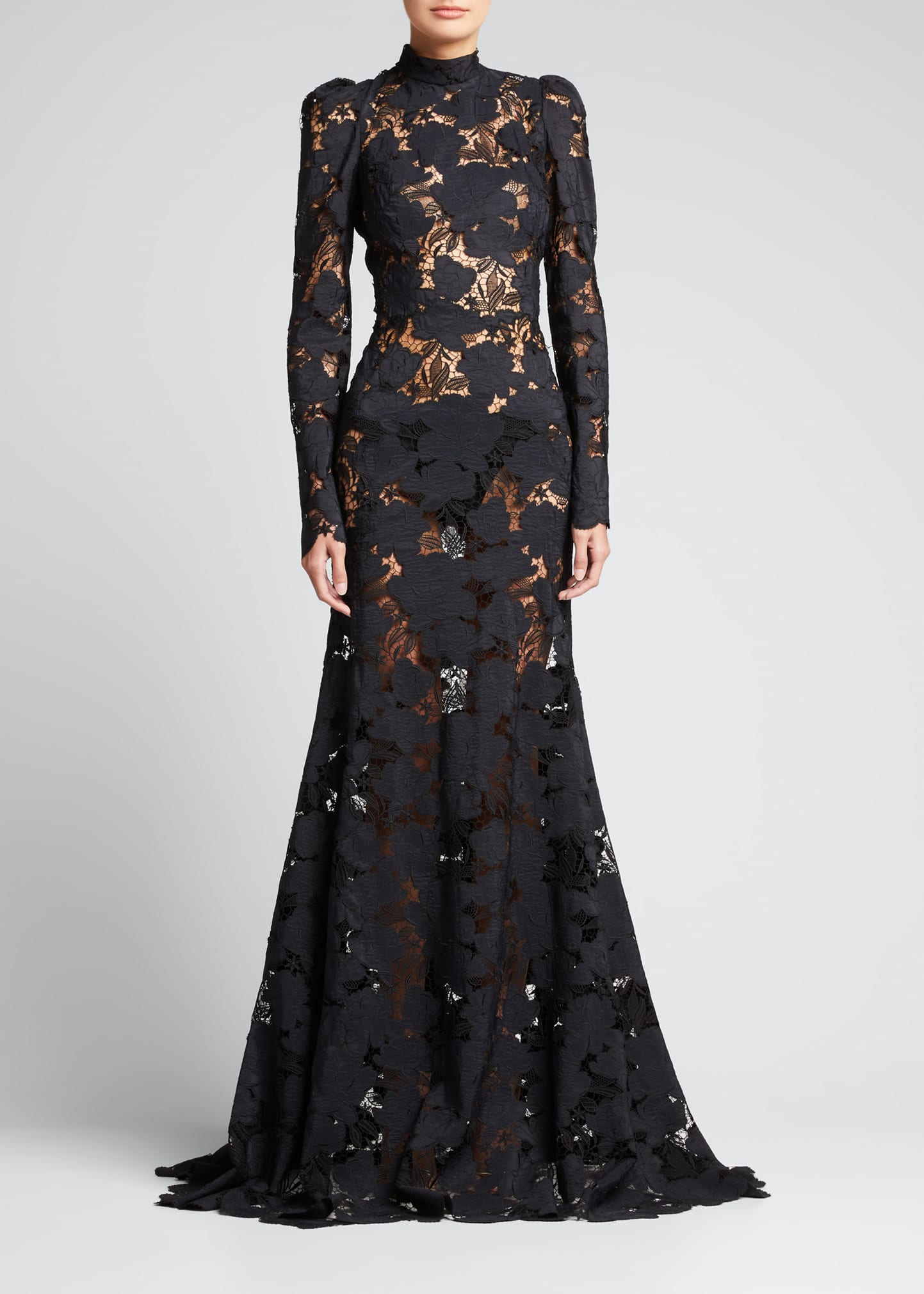 Oscar de la Renta Lace Embroidered Fit-&-Flare Dress - Bergdorf Goodman