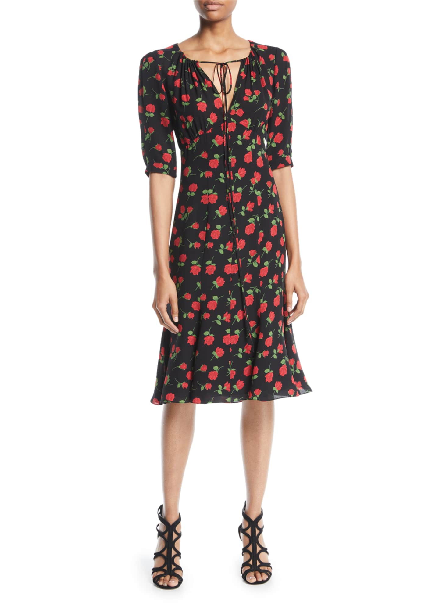 Michael Kors Collection V-Neck Rose-Print Silk Georgette Dress ...