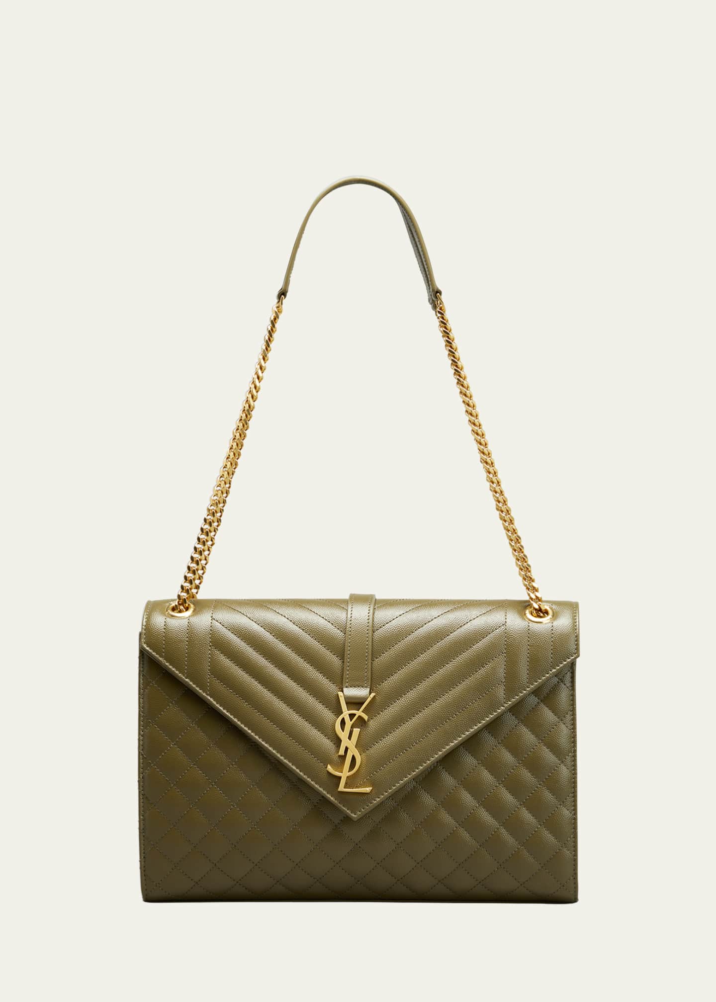 Saint Laurent Monogram YSL VFlap Large TriQuilt Envelope Chain Shoulder Bag Golden Hardware