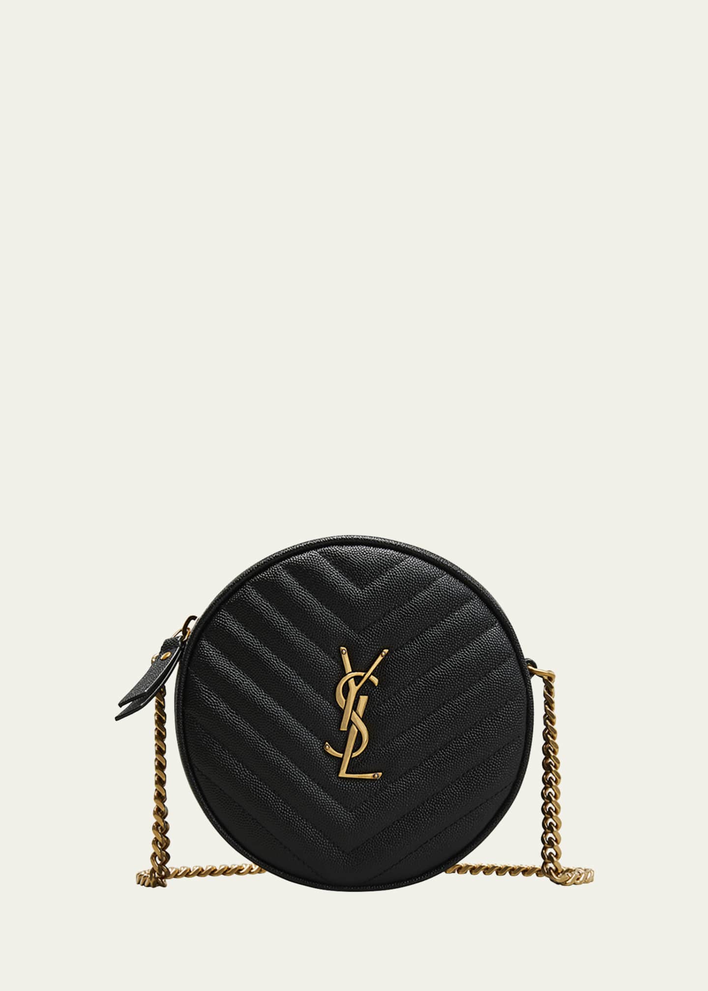 Saint Laurent Vinyle YSL Round Quilted Grain de Poudre Crossbody Bag
