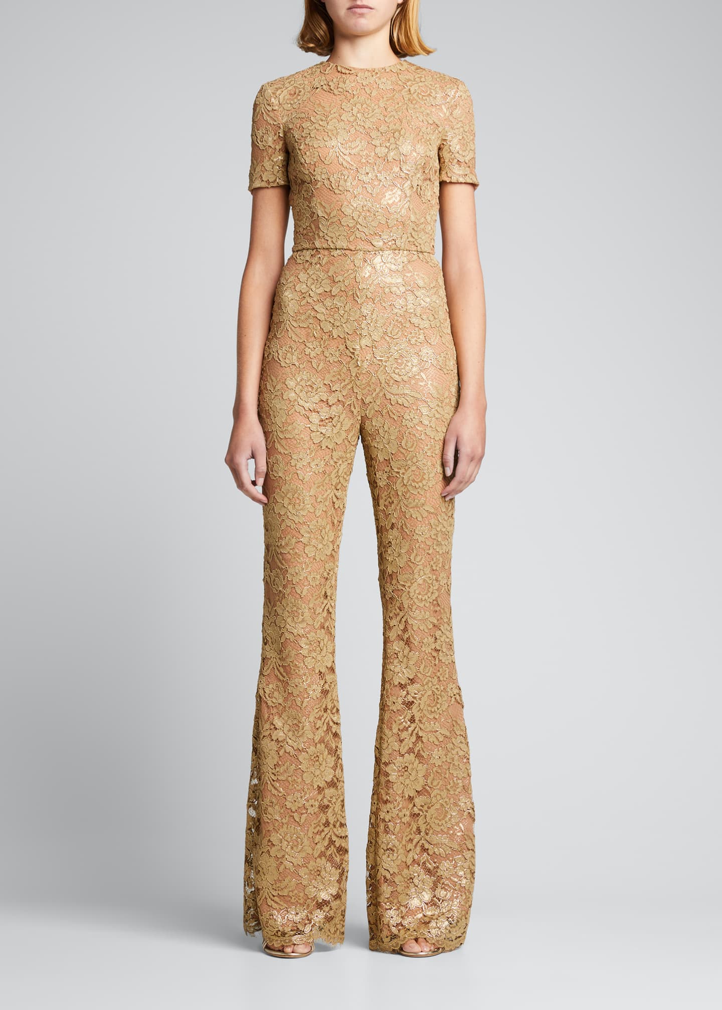 Michael Kors Collection Metallic Lace FlareLeg Jumpsuit Bergdorf Goodman