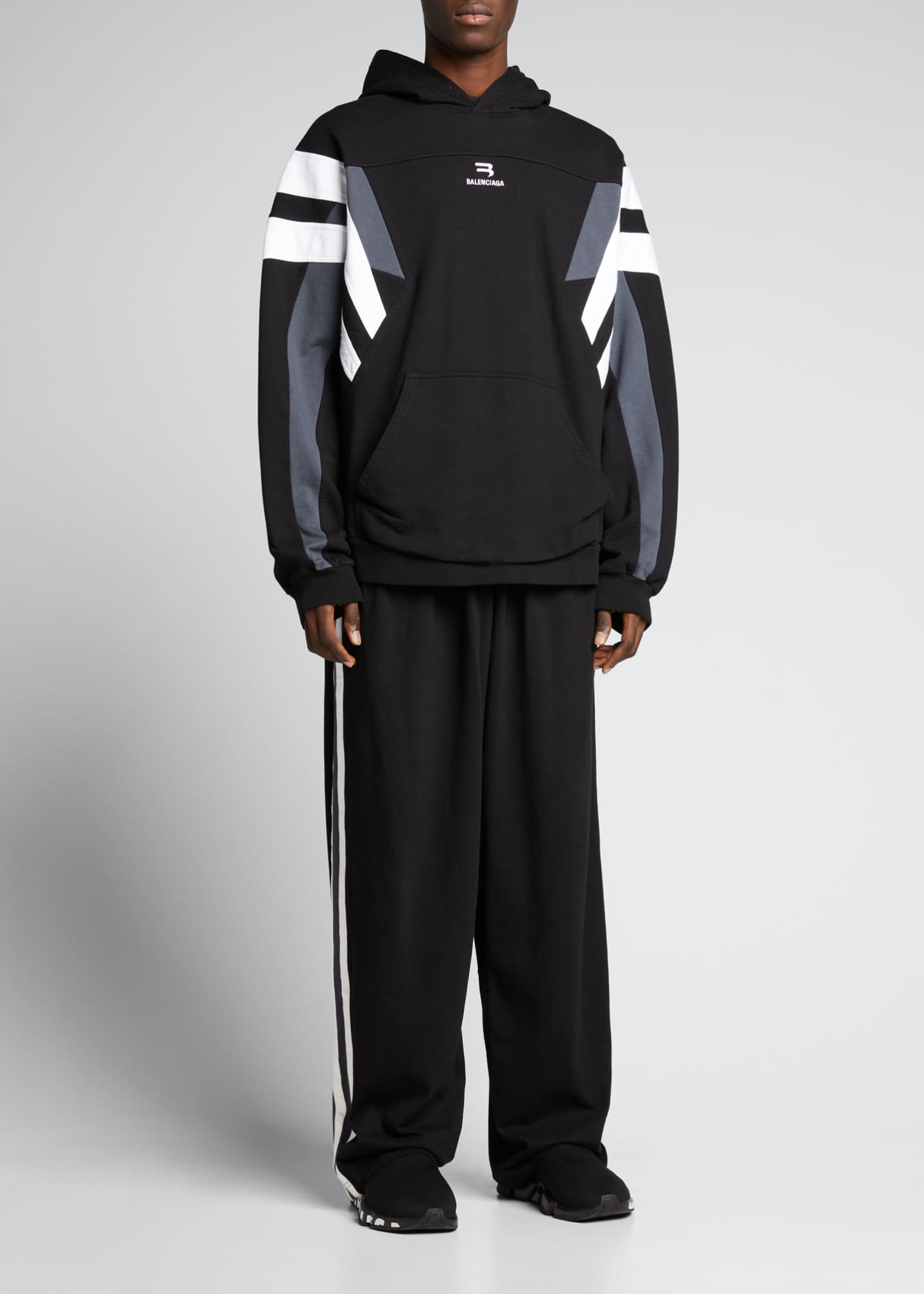 Balenciaga Men's Terry SleeveStripe Track Hoodie Bergdorf Goodman
