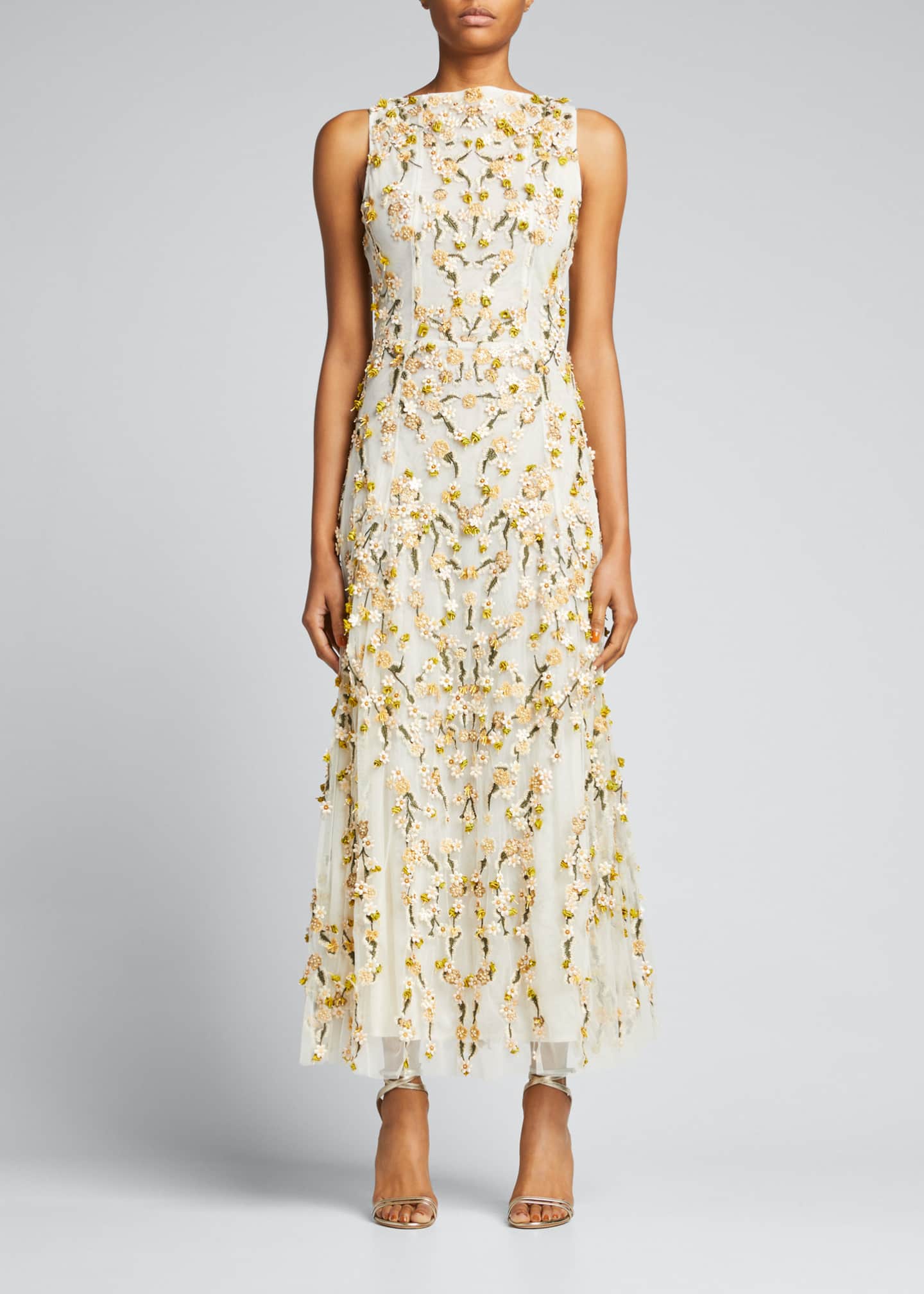 Rachel Gilbert Felix Flower-Embroidered Boat-Neck Dress - Bergdorf Goodman