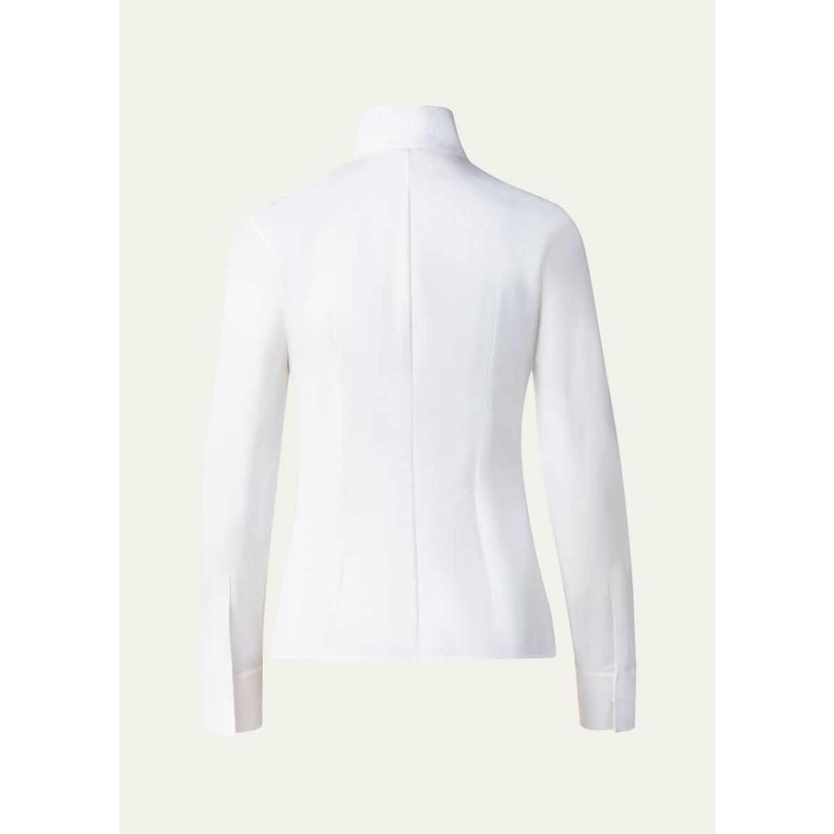 Long-Sleeve Notched-Collar Poplin Blouse