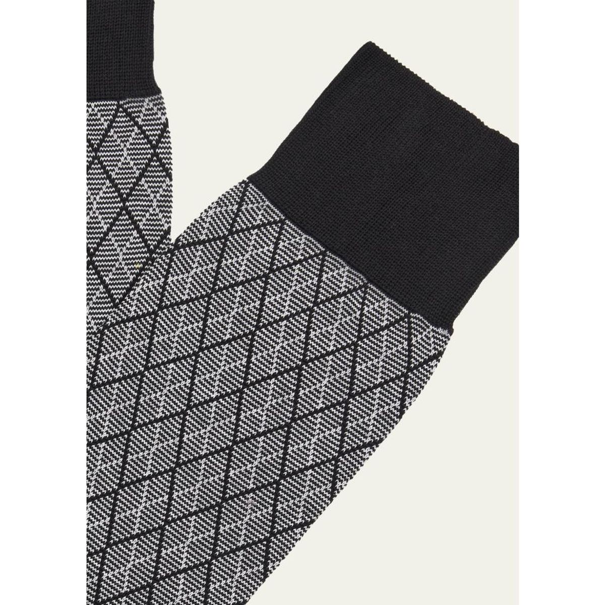 Men'S Kingsley Diamond Check Jacquard Calf-Length Socks