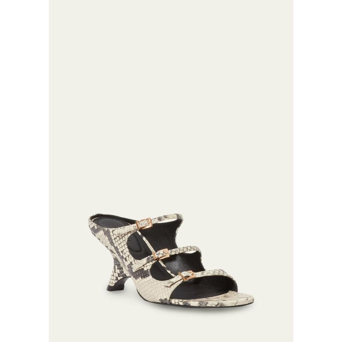 River Snake-Printed Leather Buckle Mules