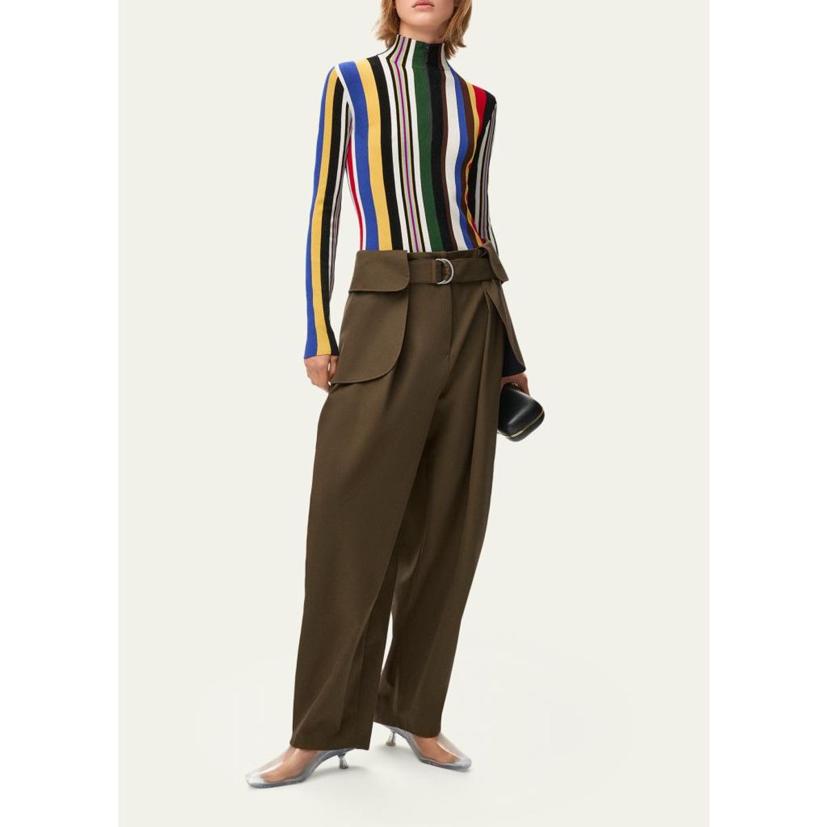 Striped Rib Quarter-Zip Top