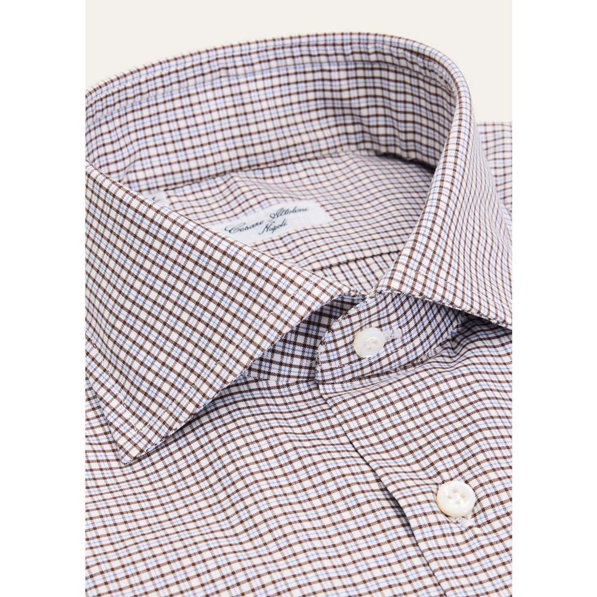 Men'S Cotton And Cashmere Micro-Plaid Button-Down Shirt