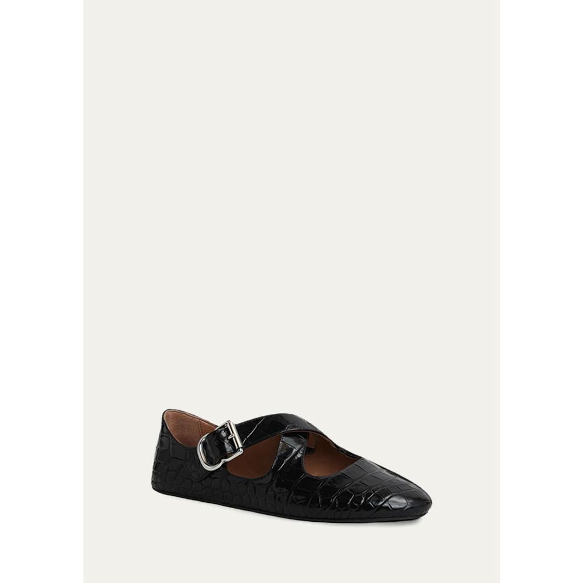 Croc-Embossed Leather Crisscross Ballerina Flats