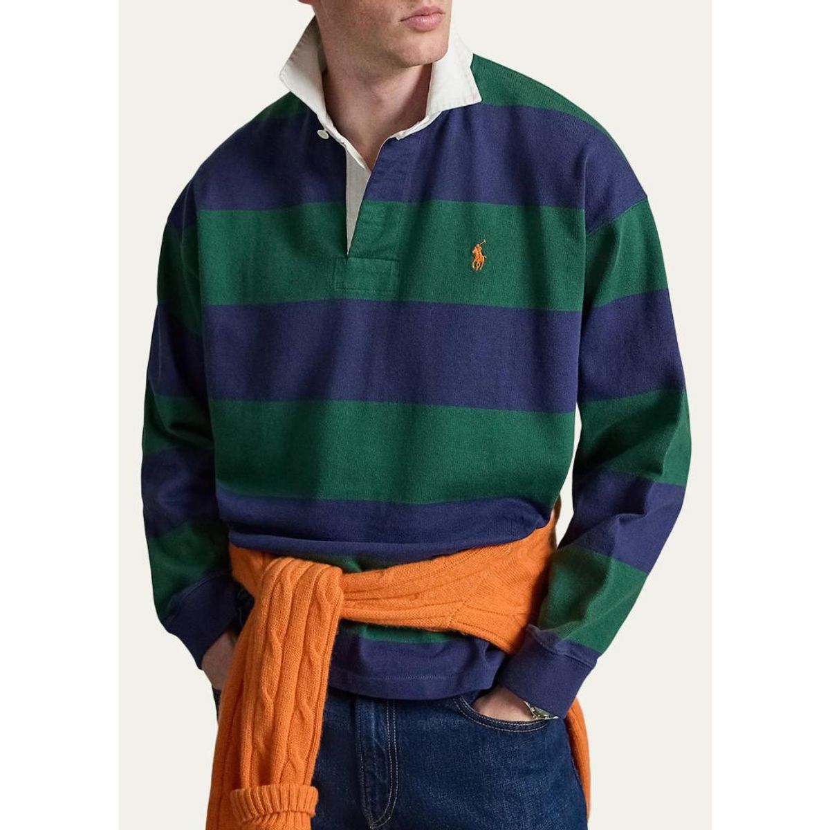 Men'S Big Fit Striped Jersey Rugby Shirt